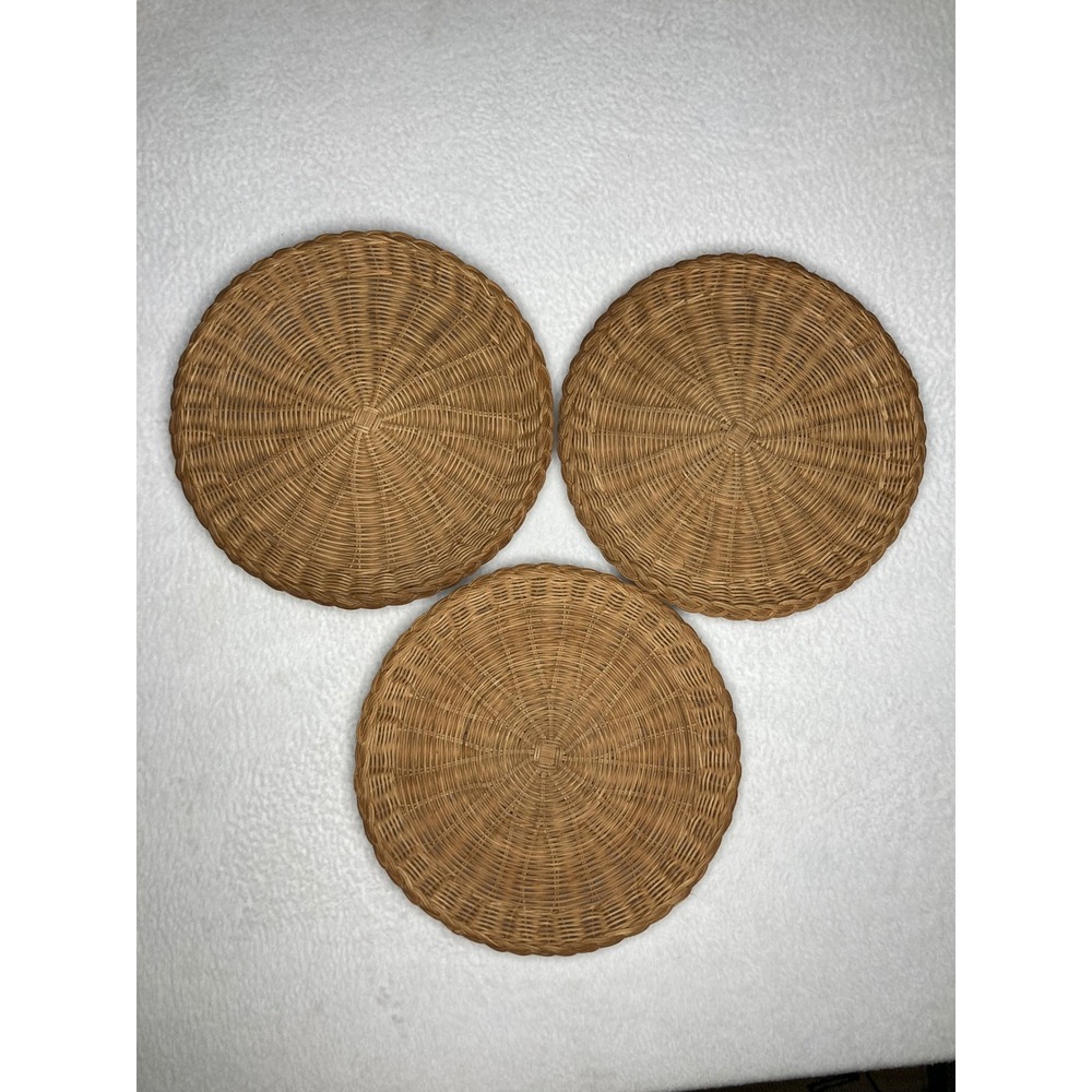 Vintage Wicker Paper Plate Holders Set of 3 Woven Rattan Boho Picnic  Tan